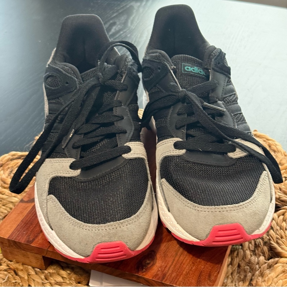 Adidas Black and Gray Shoes with Pink Highlights